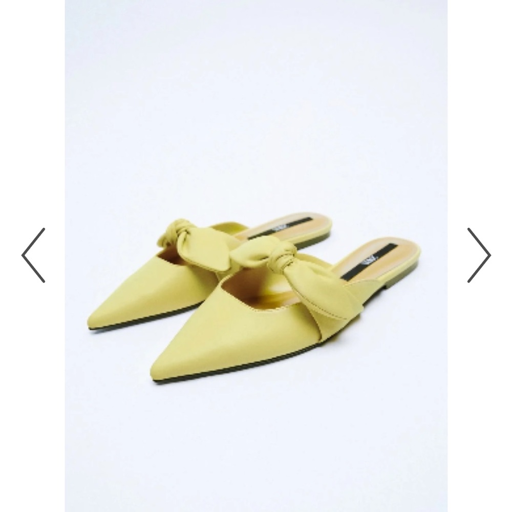 Zara Lemon Yellow Pointed Toe Bow Mules - Picture 2 of 5